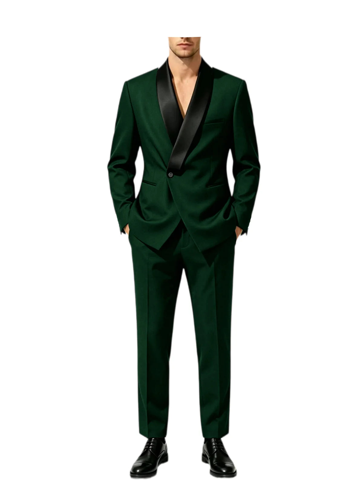 Men's Tuxedo Suit with Black Satin Shawl Lapel Slim Fit 2-Piece Suit Jacket & Pants Business Casual Blazer Trousers for Wedding