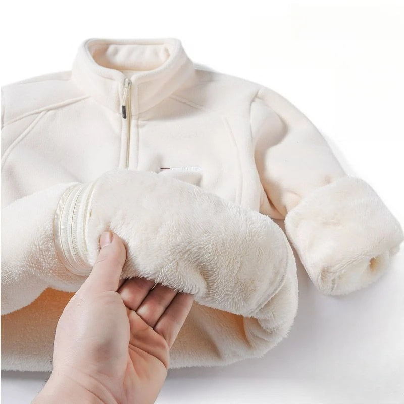 Woman Thickened Zipper Lamb Velvet Sweatshirt Casual Cardigan Embroidery Warm Stand-up Collar Loose Jacket Windproof Sweatshirt