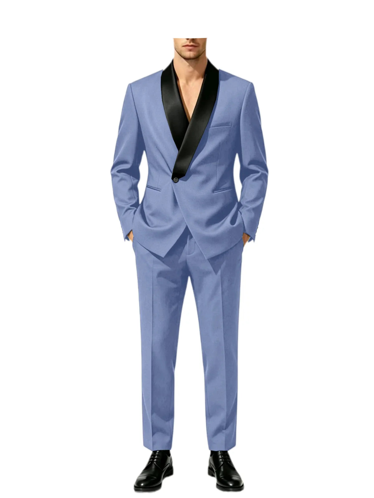 Men's Tuxedo Suit with Black Satin Shawl Lapel Slim Fit 2-Piece Suit Jacket & Pants Business Casual Blazer Trousers for Wedding