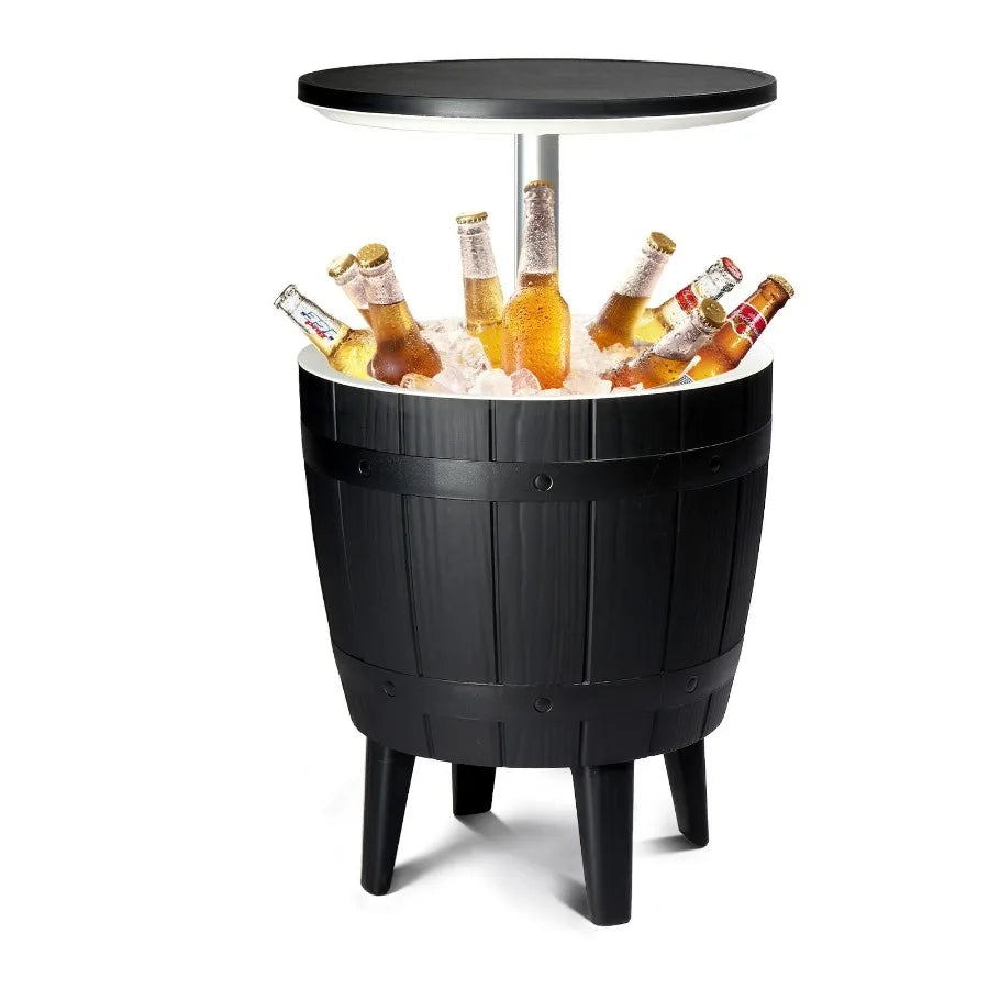 10Gallon Black Four Leg Ice Bucket Plastic Side Table Outdoor Beverage Cooler Portable Drink Storage Patio Party BBQ Camping Ga