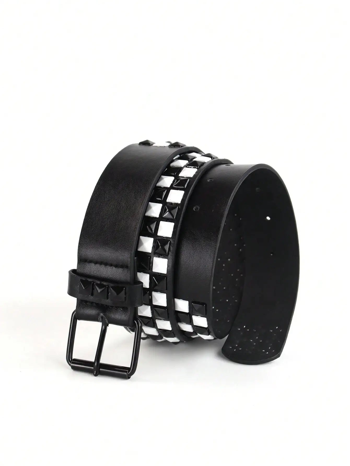 Solid Color Punk Rhinestone Studded Leather Belt, Suitable For Teens, Casual Outdoor, Athletic, Vacations, Graduation Gifts, Birthday, Daily Wear