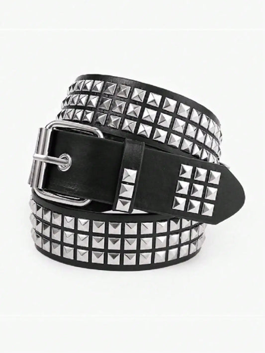 Solid Color Punk Rhinestone Studded Leather Belt, Suitable For Teens, Casual Outdoor, Athletic, Vacations, Graduation Gifts, Birthday, Daily Wear