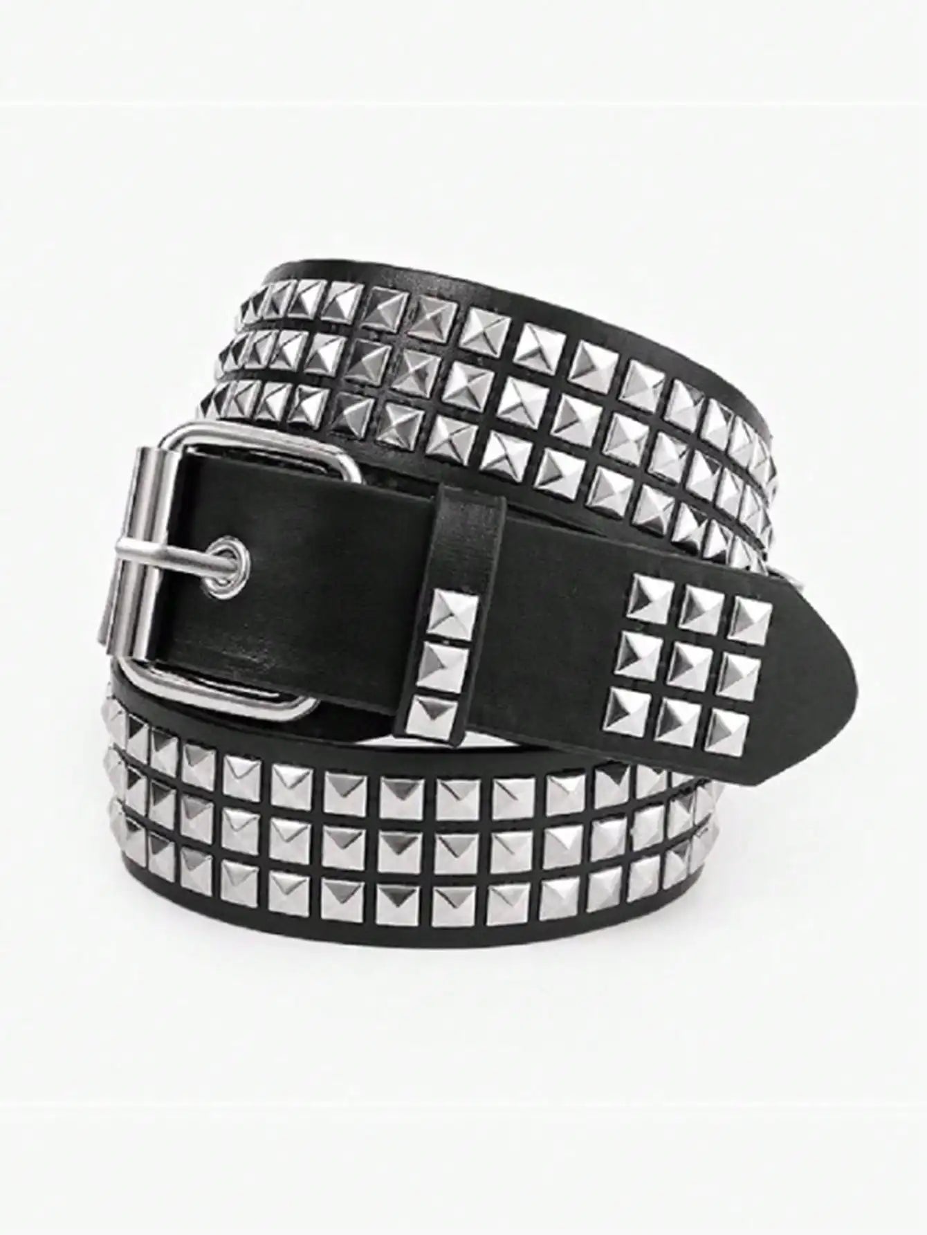 Solid Color Punk Rhinestone Studded Leather Belt, Suitable For Teens, Casual Outdoor, Athletic, Vacations, Graduation Gifts, Birthday, Daily Wear