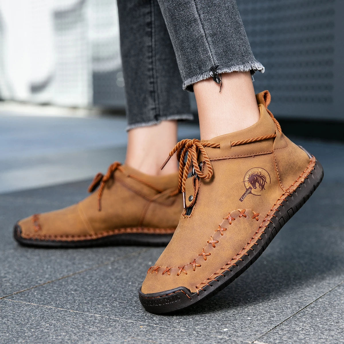 Western Chic Handmade Ankle Boots - Premium Hand-Stitched, Soft Leather, Casual Outdoor Shoes for Women - Comfortable, Durable,
