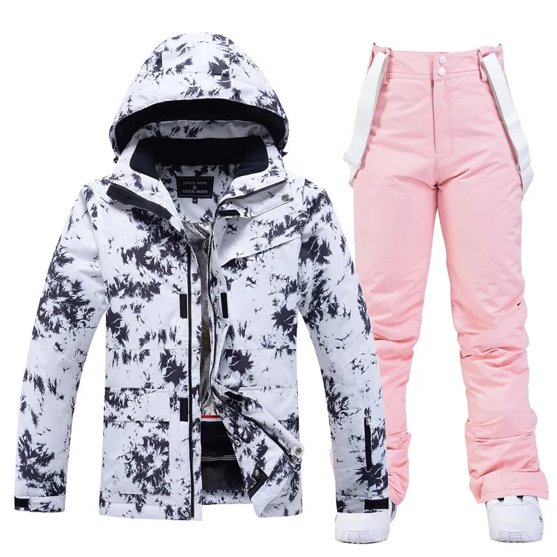 New Fashion Letter Women Ski Suit Winter Windproof Waterproof Snowboarding Jacket and Pants Snow Walking Clothes Female Snowsuit