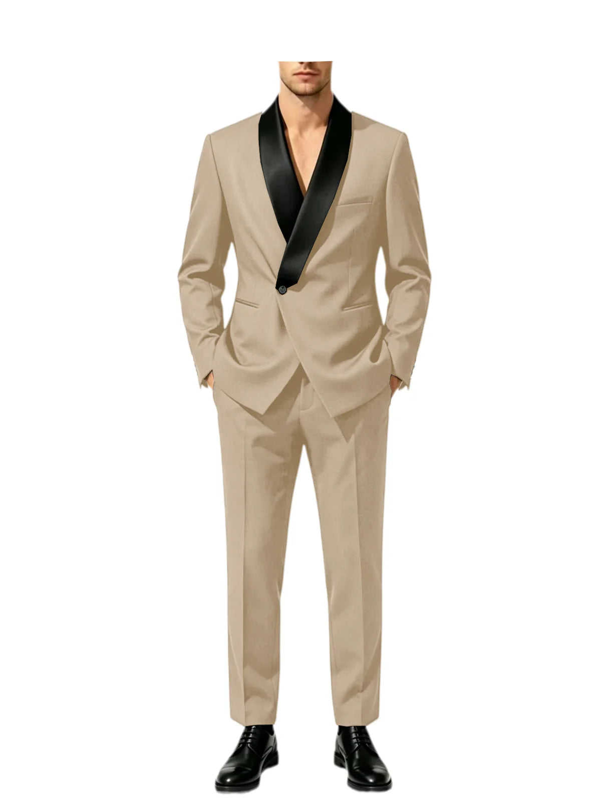 Men's Tuxedo Suit with Black Satin Shawl Lapel Slim Fit 2-Piece Suit Jacket & Pants Business Casual Blazer Trousers for Wedding