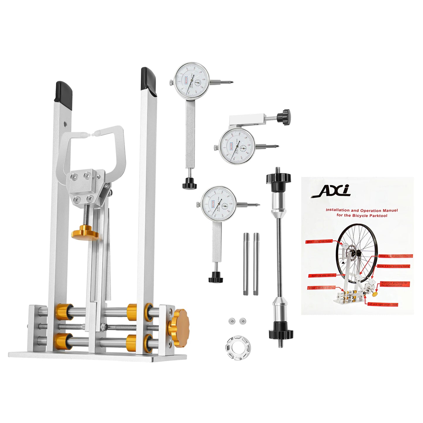 Professional Wheel Truing Stand with 3 Gauges CNC Aluminum Alloy Adjustable for 10-29 Inch Bicycle Wheels (MTB/Road Bike)