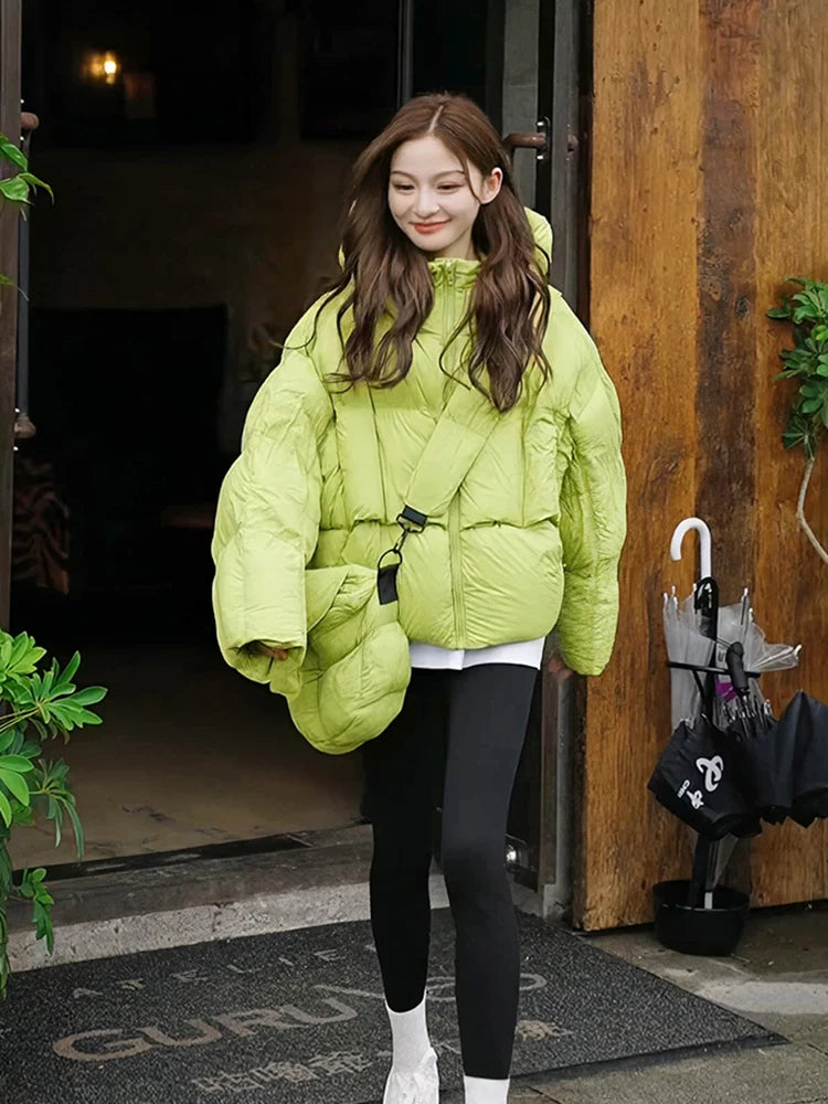 Winter Solid with Backpack Hooded Down Jacket Female Thick Warm Quilted Parka Outwears Women White Duck Down Warm Short Jackets