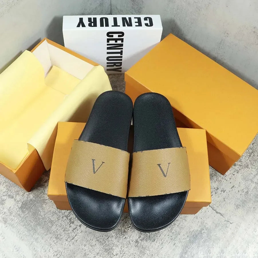 Designers Slides Womens Slippers Floral Slipper Leather Rubber Flats Sandals Summer Beach Shoes Loafers Gear Bottoms Slider