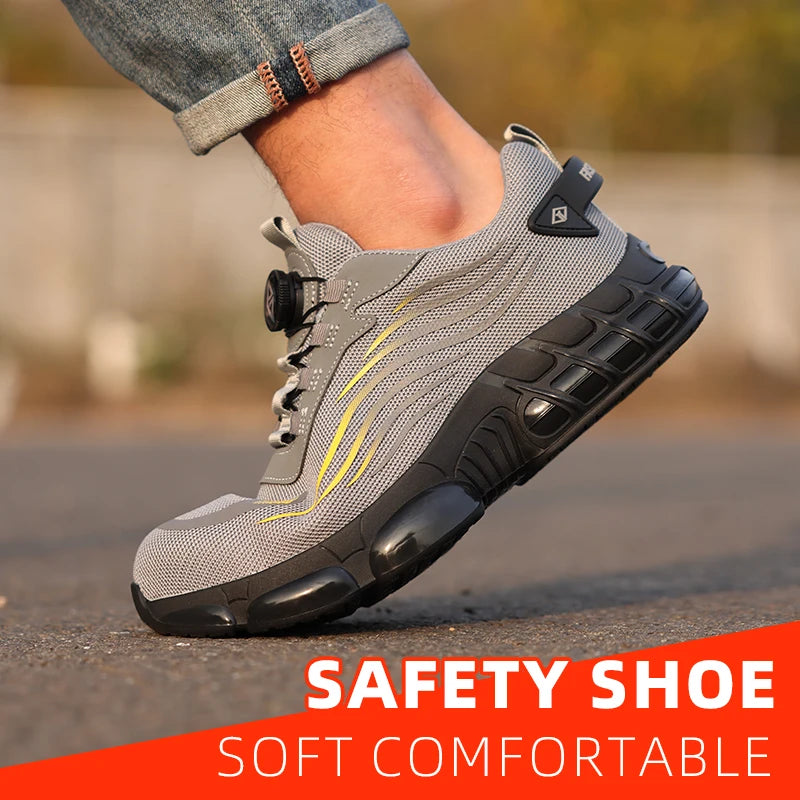 Air Cushion Soft Sole Men's Anti-smash Non-Slip Breathable Work Safety Shoes Men's Steel Toe Puncture Proof Anti-skid Work Safet