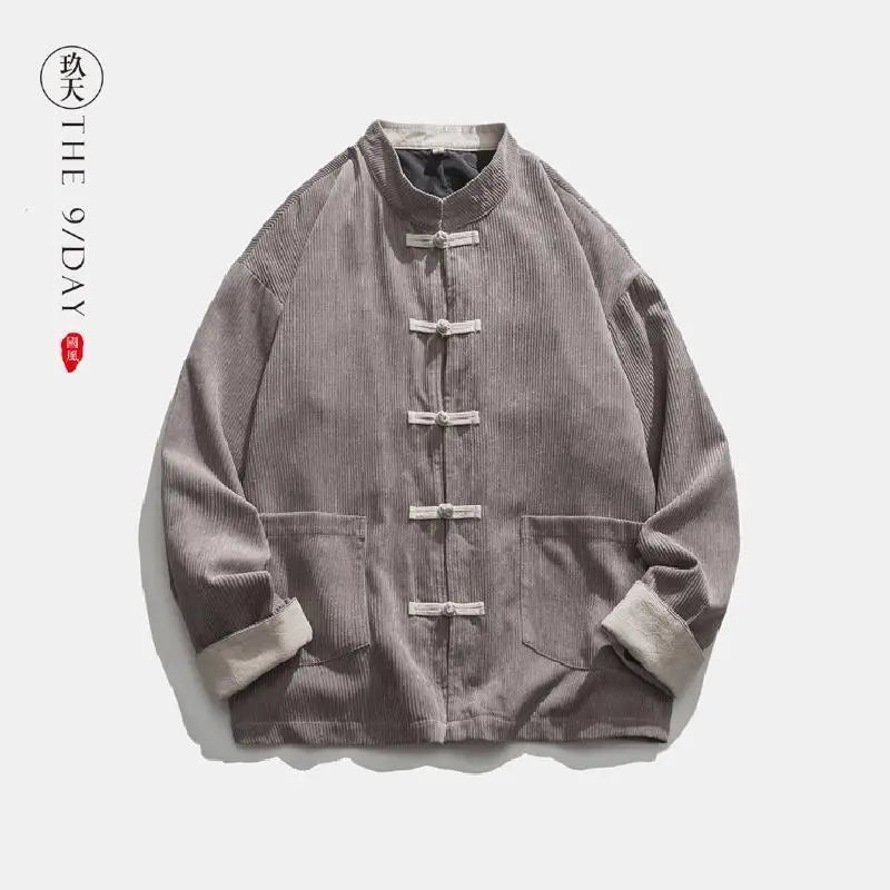 Chinese Style Tracksuit Spring Corduroy Two-piece Set Casual Tang Suit Men's Coat Zhongshan Suit Ancient Buckle Training Wear