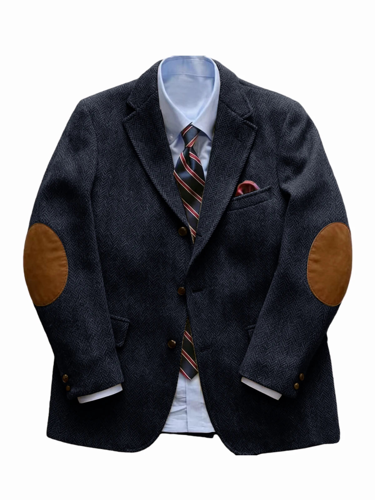 Men's Tweed Blazer Herringbone Wool Blend with Elbow Patches Retro Luxury Notch Lapel Sport Coat for Business Casual Vintage
