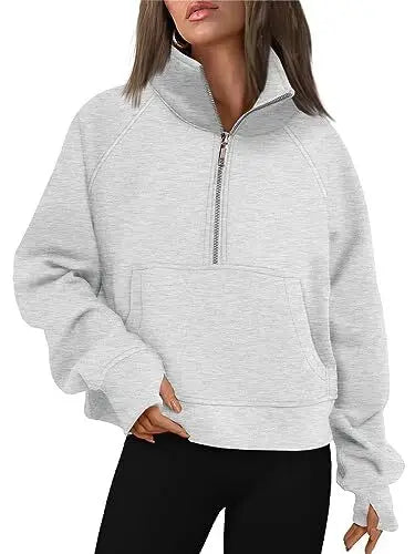 Womens Sweatshirts Half Zip Cropped Pullover Fleece Quarter Zipper Hoodies 2025 Fall Fashion Outfits Clothes