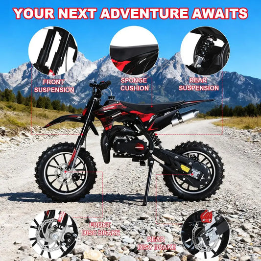 Gas Bike For Kids, Mini Dirt Bike, 49CC 2-Stroke Gas Powered Motorcycle, Shock Absorption Pocket Motorbike, Up to 25 Mph