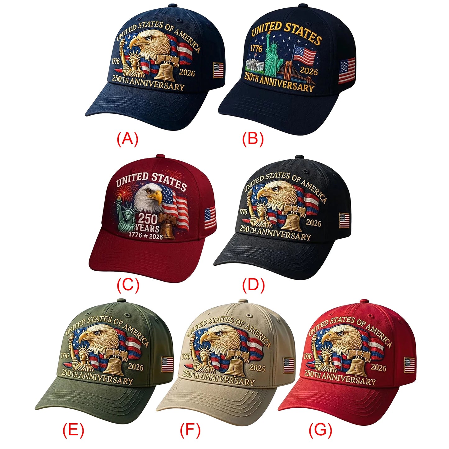 US 250th Anniversary Tribute Hat Adjustable Retro Washed Patriotic Cap Patriotic Baseball Cap for Men & Women