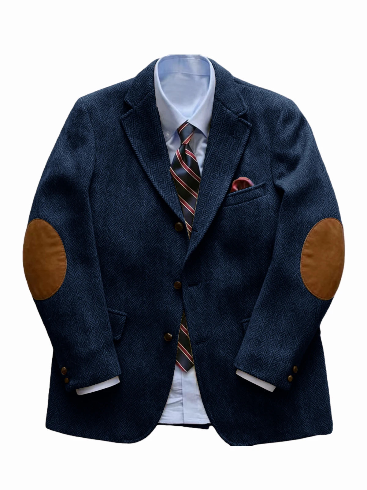 Men's Tweed Blazer Herringbone Wool Blend with Elbow Patches Retro Luxury Notch Lapel Sport Coat for Business Casual Vintage