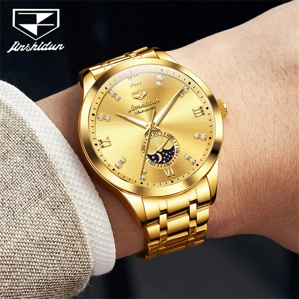 JSDUN Men's Watch Fashionable Business  Automatic Mechanical Watch Waterproof Luminous Moon Phase Watch Luxury Brand Men Watch