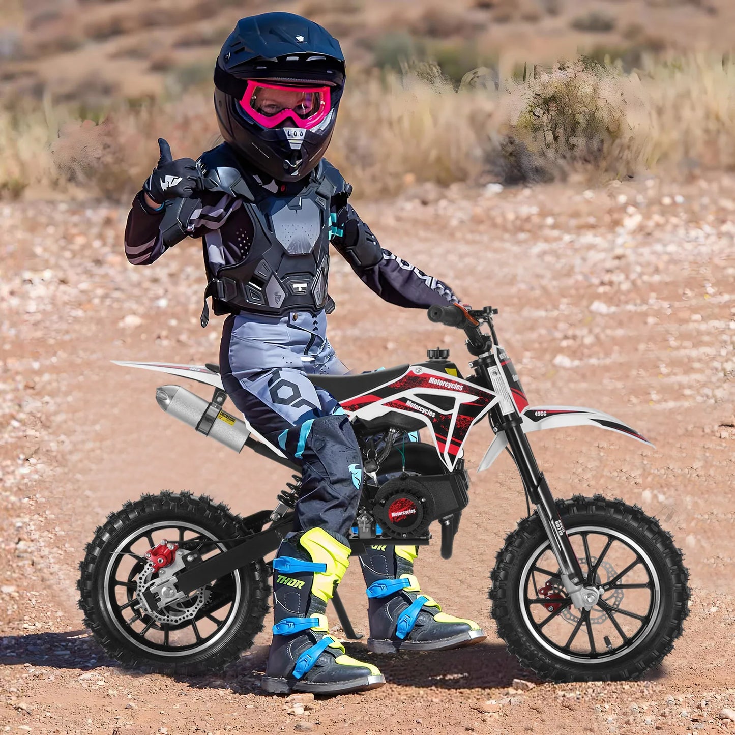49cc 2-Stroke Kids Dirt Bike, Gas Power Motocross, Off Road Mini Motorcycle, Pocket Motorbike with Front Rear Disc Brakes