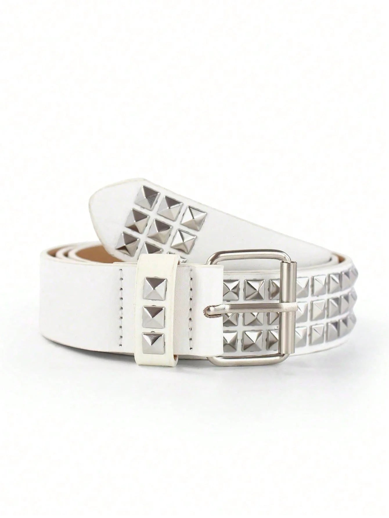 Solid Color Punk Rhinestone Studded Leather Belt, Suitable For Teens, Casual Outdoor, Athletic, Vacations, Graduation Gifts, Birthday, Daily Wear