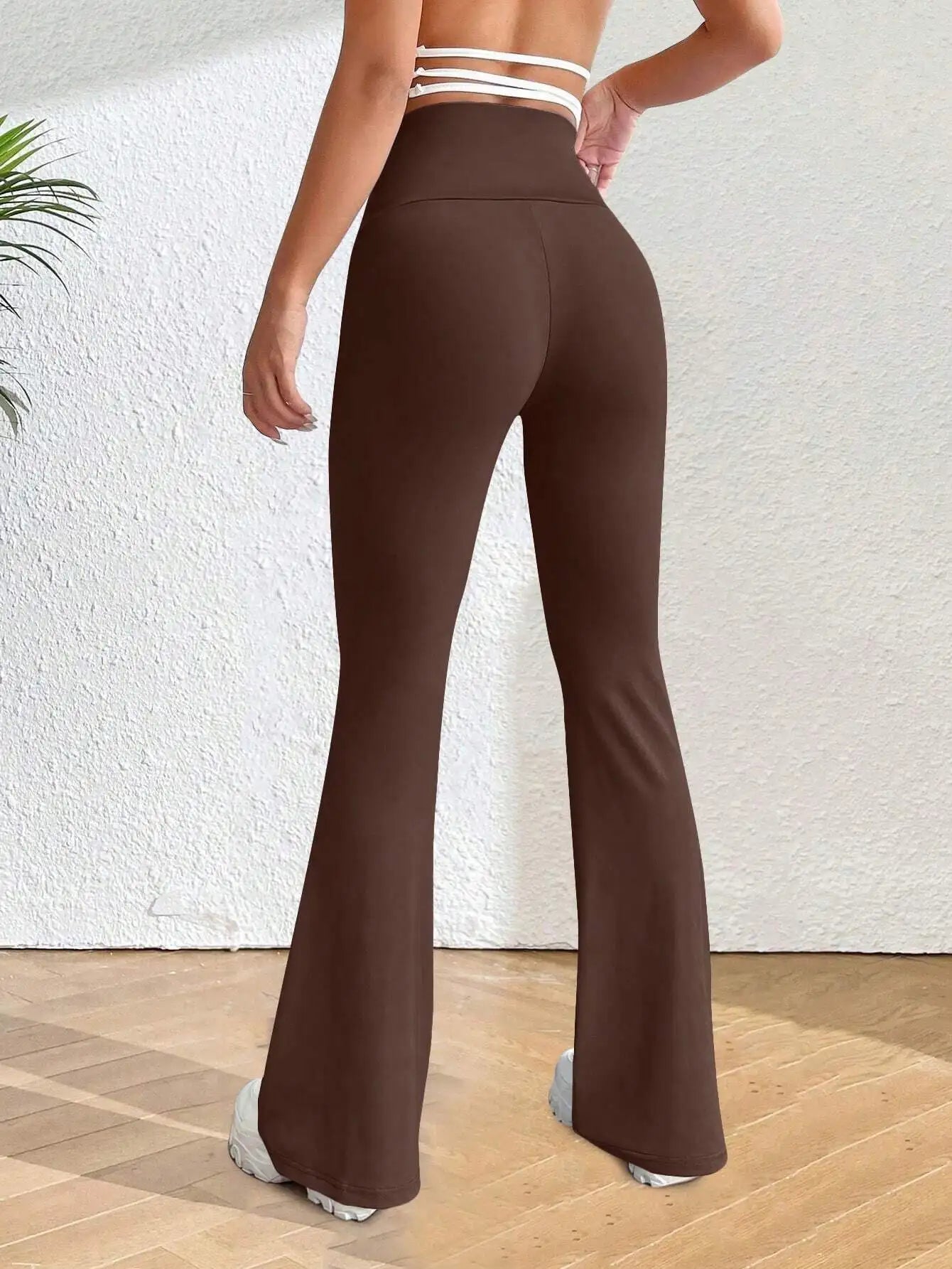 Solva Solid Flare Leg Pants Fall Cloth For Women  Women's High-Waisted Flared Pants, Elastic Waist, Cinching Hip-Lifting, Casual Yoga Pan for All-Season Exercise and Outdoor Wear