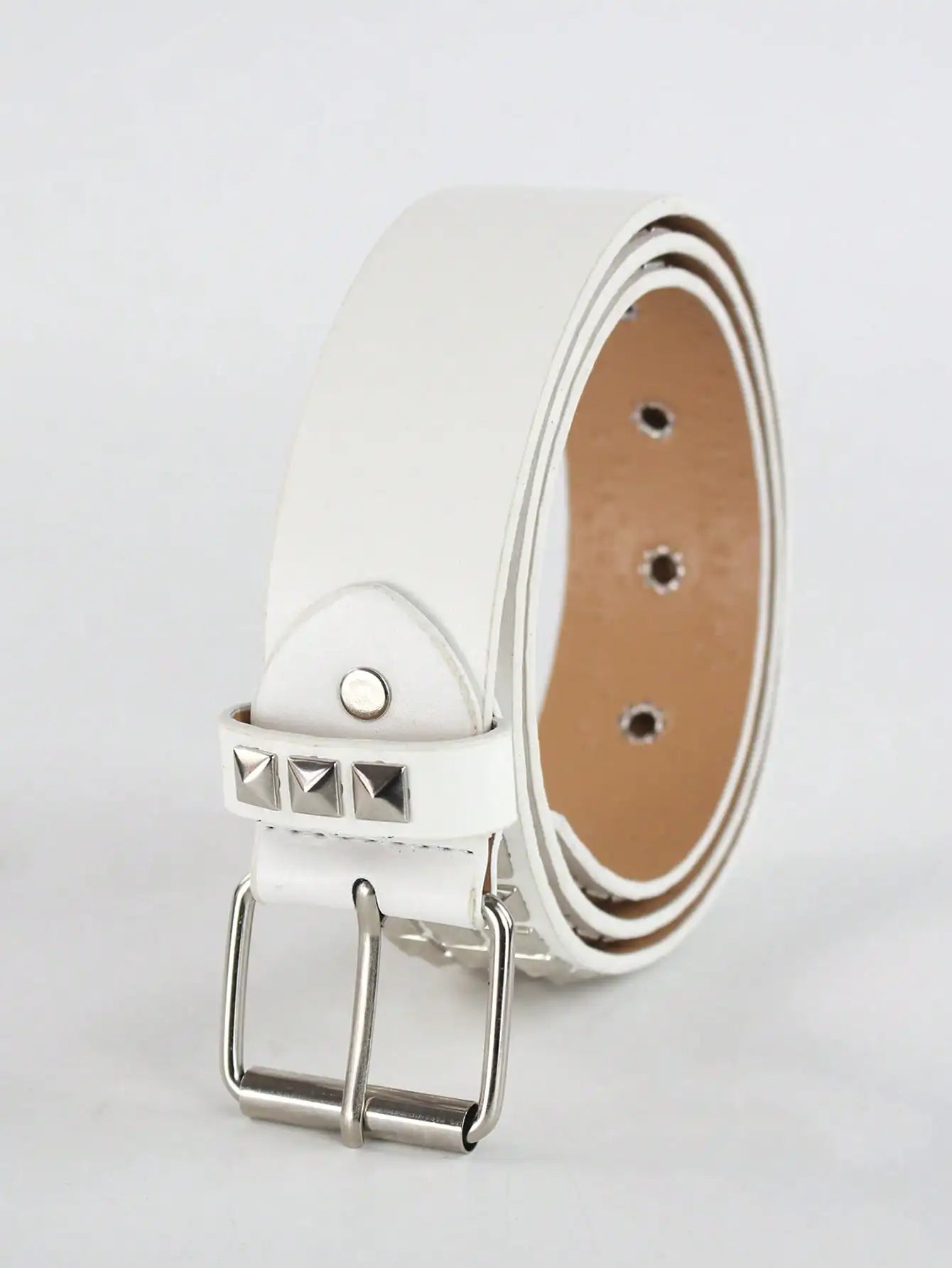 Solid Color Punk Rhinestone Studded Leather Belt, Suitable For Teens, Casual Outdoor, Athletic, Vacations, Graduation Gifts, Birthday, Daily Wear