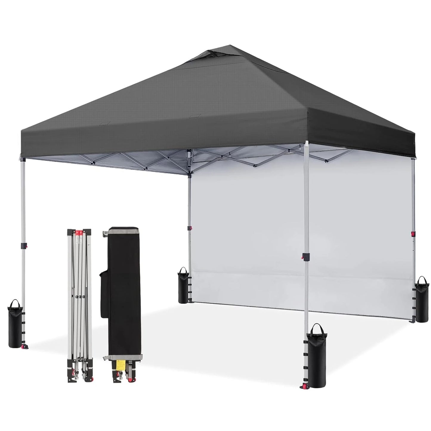 10x10 Pop Up Canopy with 1 Side Wall - Beach Tent with One Push Setup - Outdoor Sun Shade for Events, Parties, Customized