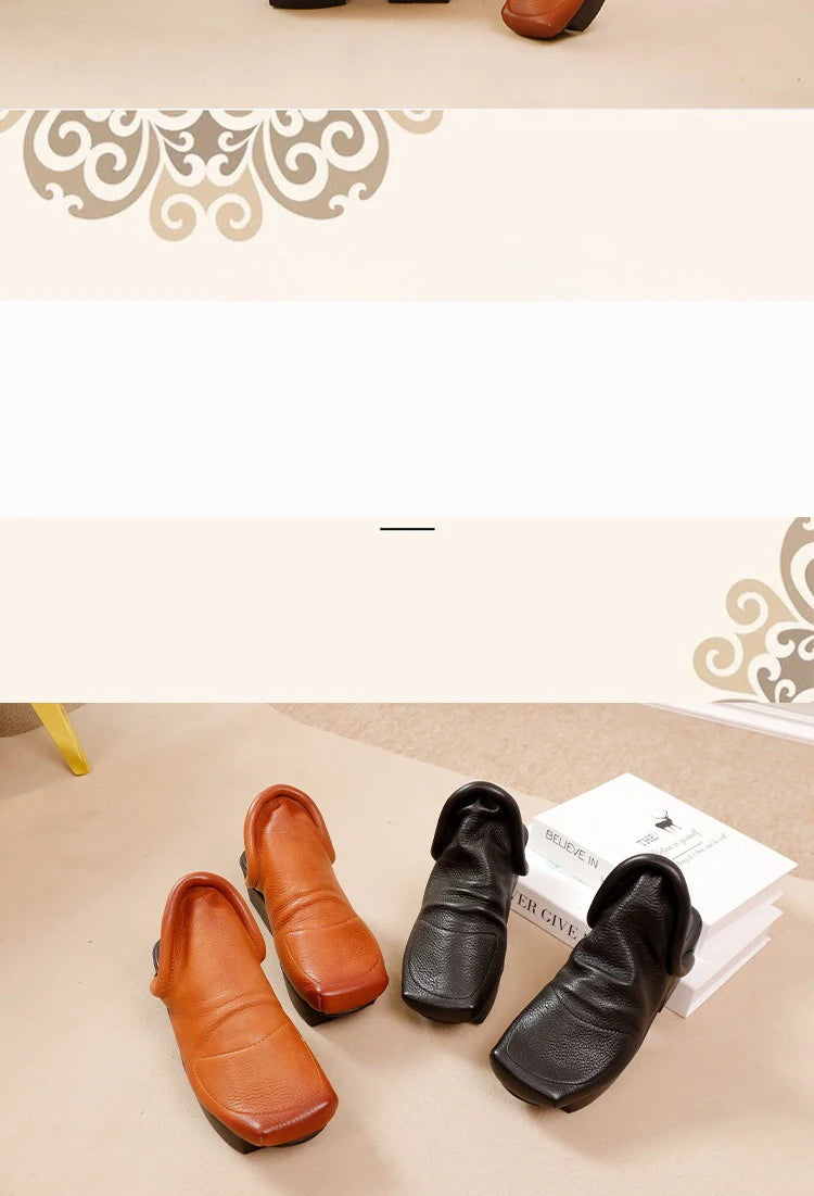 Birkuir Retro Thick Heel Closed Toe Slippers Slip On Women Outdoors Slides Spring Summer Genuine Leather Slippers Size 41