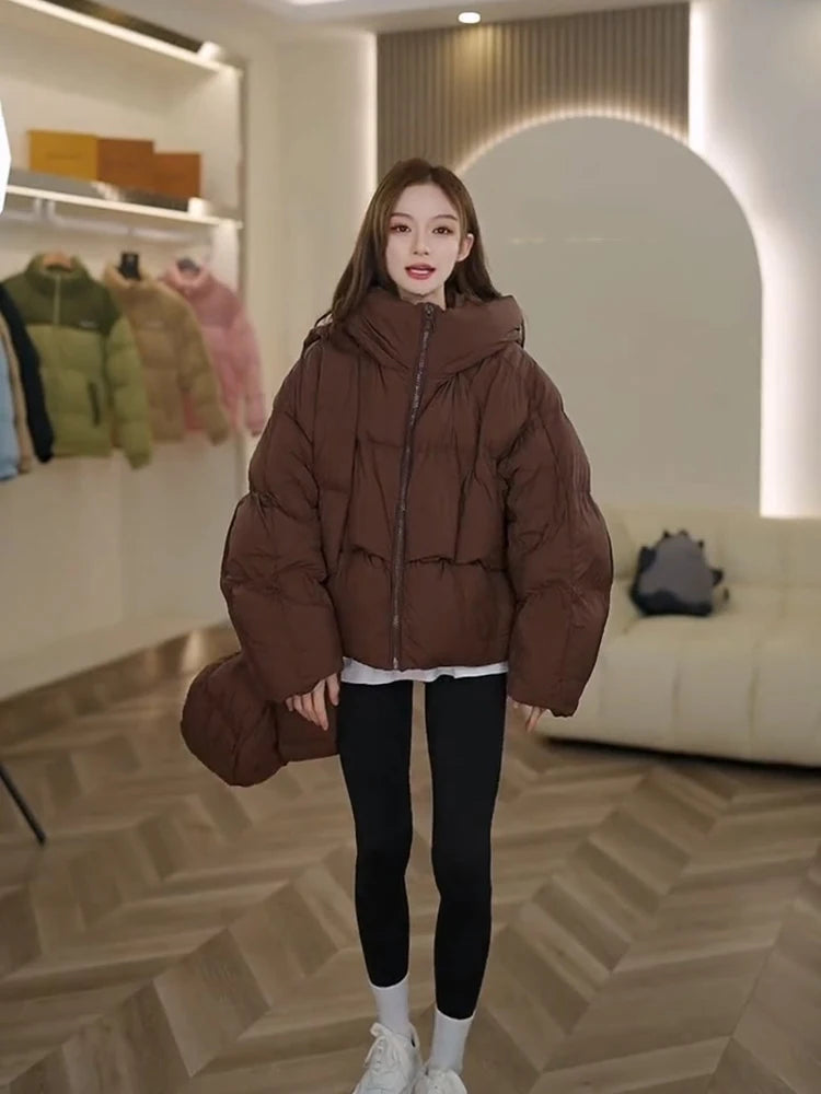Winter Solid with Backpack Hooded Down Jacket Female Thick Warm Quilted Parka Outwears Women White Duck Down Warm Short Jackets