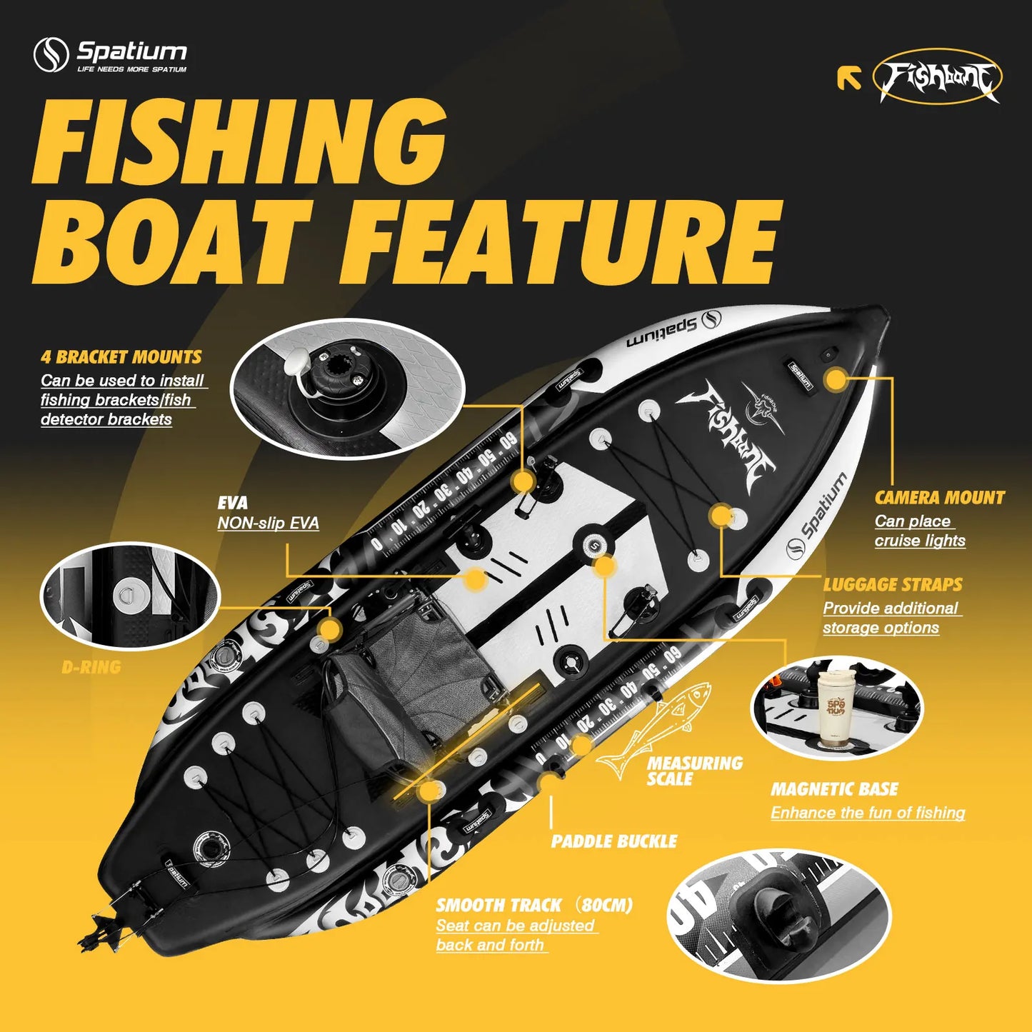 New Pedal Drive Fishing Boat Canoe/Kayak with Seat and Steering System Inflatable Kayak Easy To Carry and Install Single Person