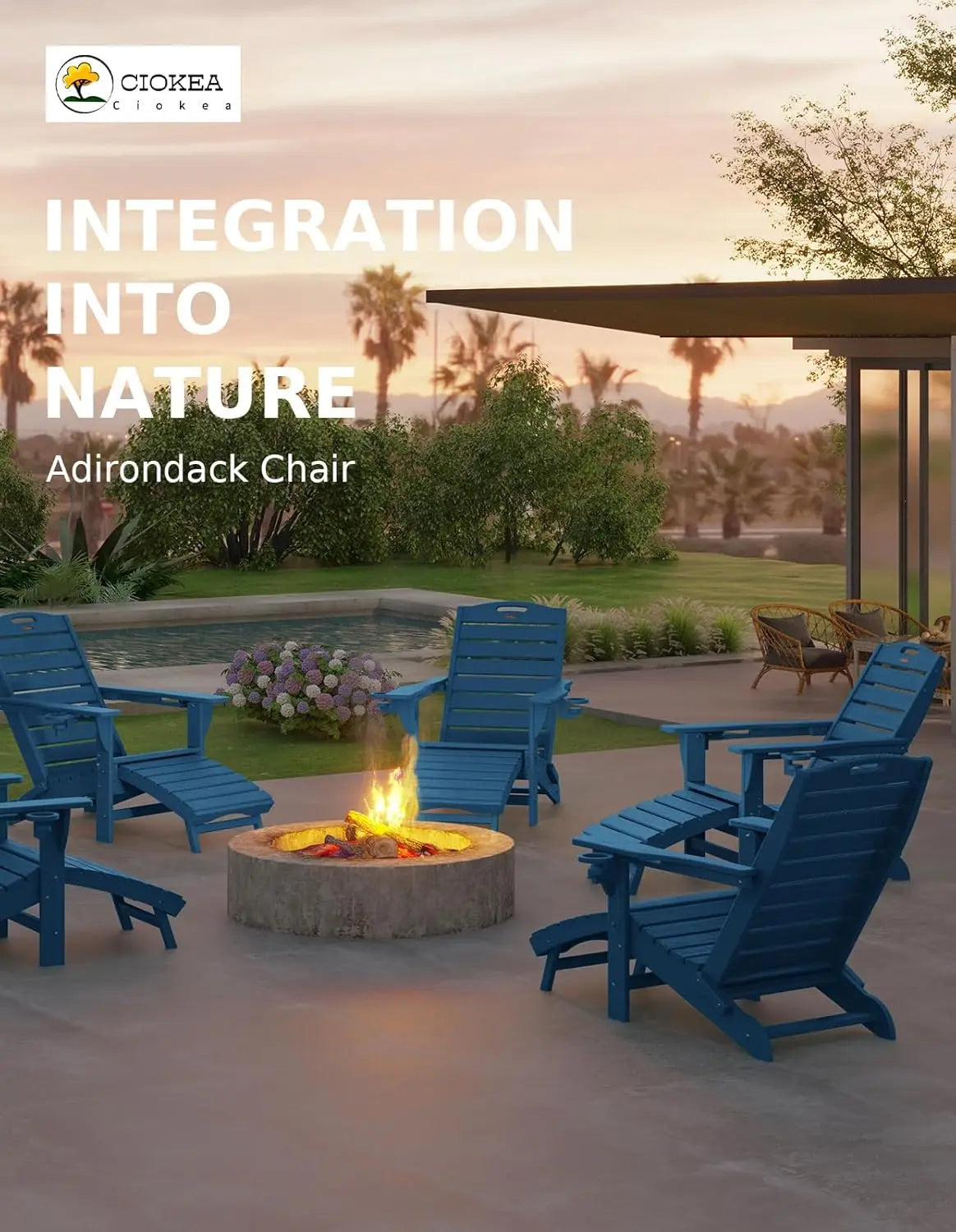 Folding Adirondack Chair Set of 2, Retractable Ottoman & Pull-Out Footrest, Weather Resistant for Fire Pit Lawn Outdoor , Custom