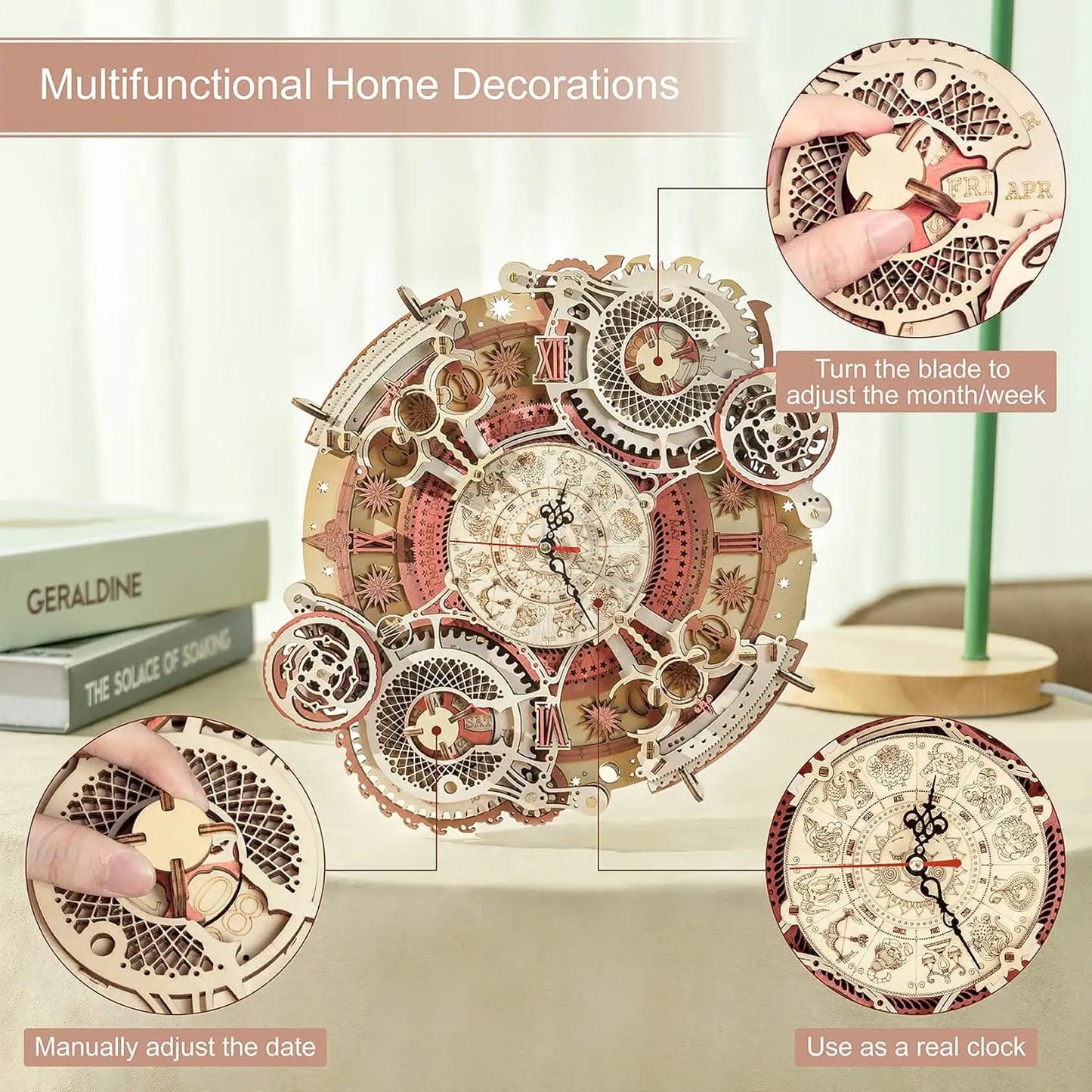 Robotime Wall Clock 3D Wooden Puzzle Wooden Set Mechanical Building Kits Wooden Puzzle Game Children