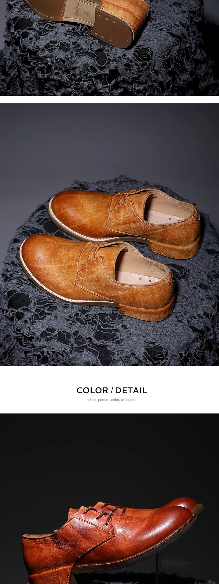 Goodyear-Welted Vintage Genuine Leather Men's Derby ShoesRound-toe Men Casual Shoes Dress Business Dress Shoes Men Wedding Shoes