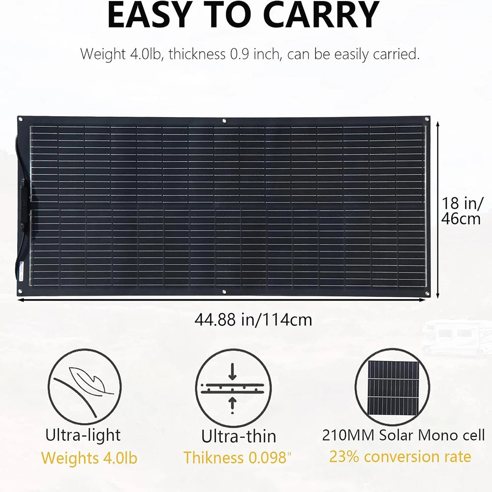 Portable Flexible Solar Panel 100W 16.5V Mono Cell for RV Camping Home Boat Curve Surface Durable Bendable 12V Solar Battery