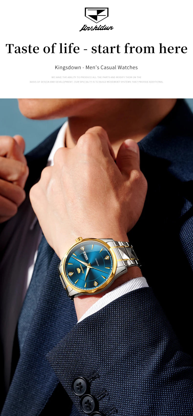 JSDUN High End Men's Watches Auto Calendar Week Tungsten steel Sapphire Mirror Automatic Mechanical Watch for Men Luxury Brand