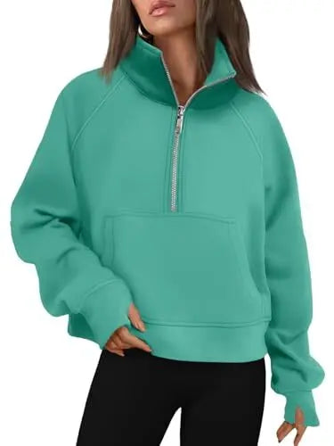 Womens Sweatshirts Half Zip Cropped Pullover Fleece Quarter Zipper Hoodies 2025 Fall Fashion Outfits Clothes
