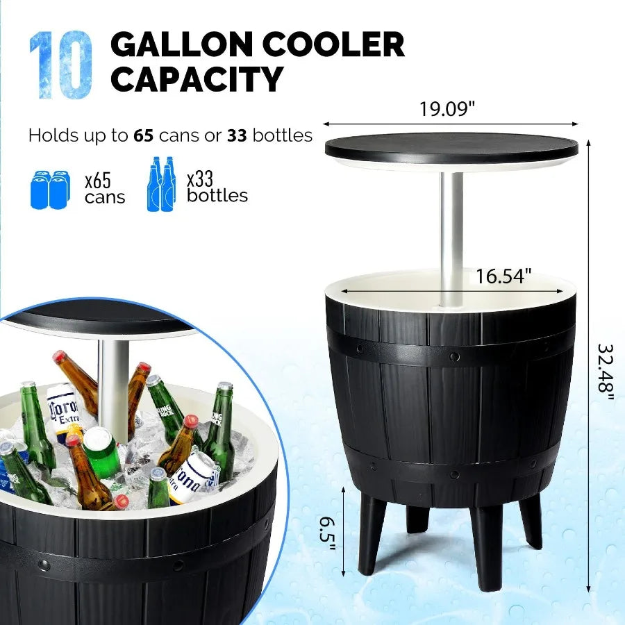 10Gallon Black Four Leg Ice Bucket Plastic Side Table Outdoor Beverage Cooler Portable Drink Storage Patio Party BBQ Camping Ga