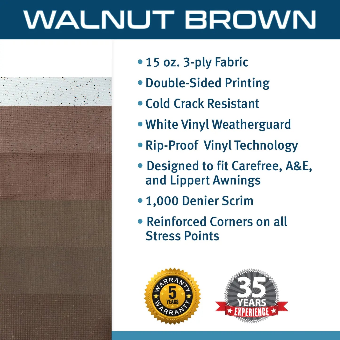 Weatherproof Vinyl RV Awning Fabric Replacement Universal Camper Trailer Canopy 17ft Fabric 16ft2in Brown, Custom