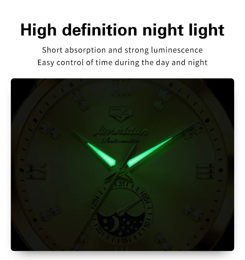 JSDUN Men's Watch Fashionable Business  Automatic Mechanical Watch Waterproof Luminous Moon Phase Watch Luxury Brand Men Watch