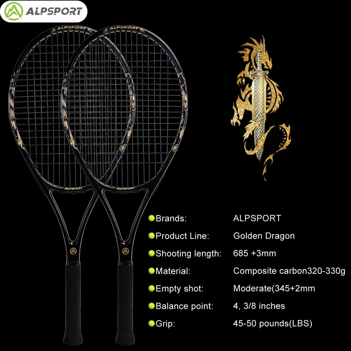ALPSPORT JL 27-inch strong and durable 4 3/8-inch grip carbon fiber tennis racket suitable for students and teenagers
