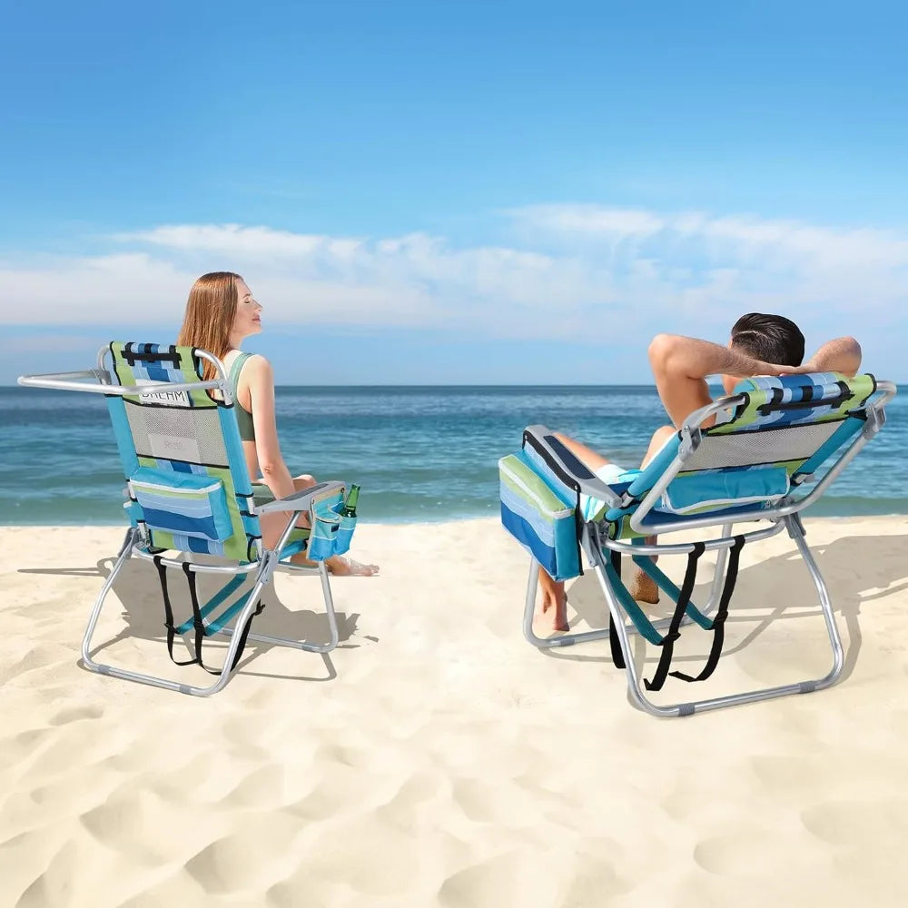 Tall Beach Chair 2 Pack Lightweight, Backpack Beach Chair for Adults with 5-Position, Cooler Bag, Cup Holders, Customized