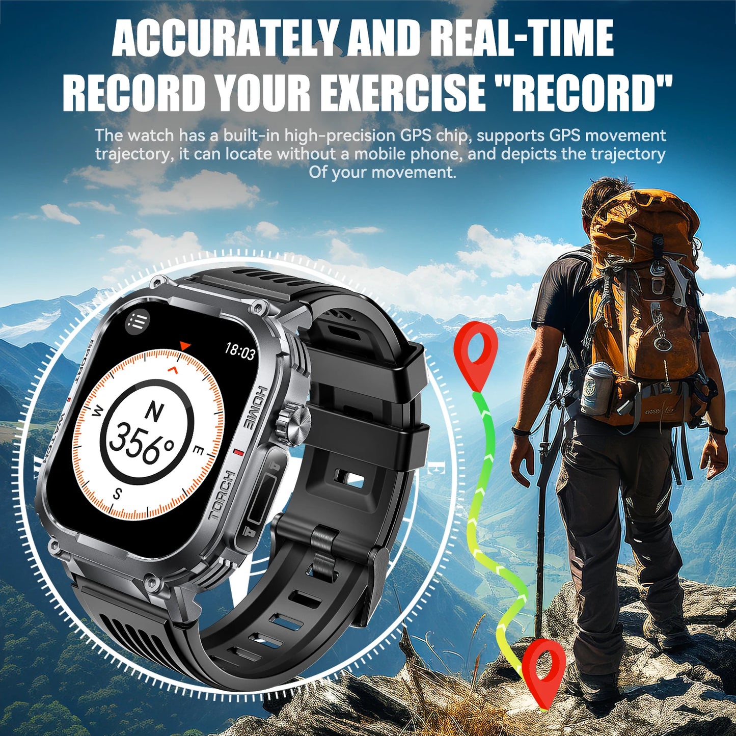 LaNikar New Smart Watch Men 3ATM Waterproof 2.02"S320B With Compass And LED Flashlight Sports And Fitness Tracking Heart Rate