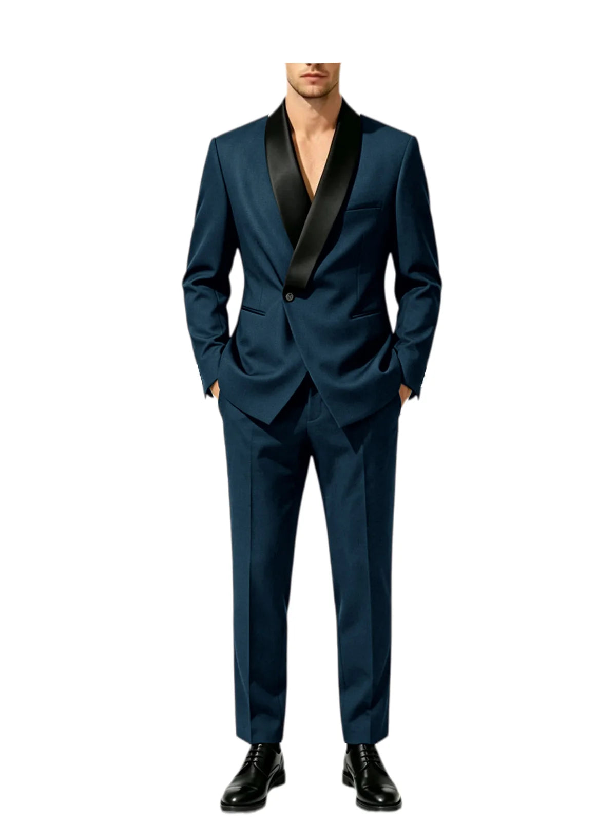 Men's Tuxedo Suit with Black Satin Shawl Lapel Slim Fit 2-Piece Suit Jacket & Pants Business Casual Blazer Trousers for Wedding