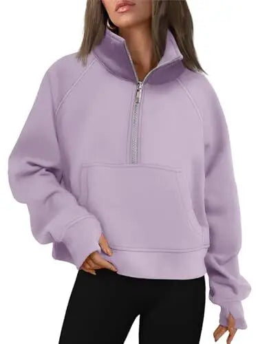 Womens Sweatshirts Half Zip Cropped Pullover Fleece Quarter Zipper Hoodies 2025 Fall Fashion Outfits Clothes