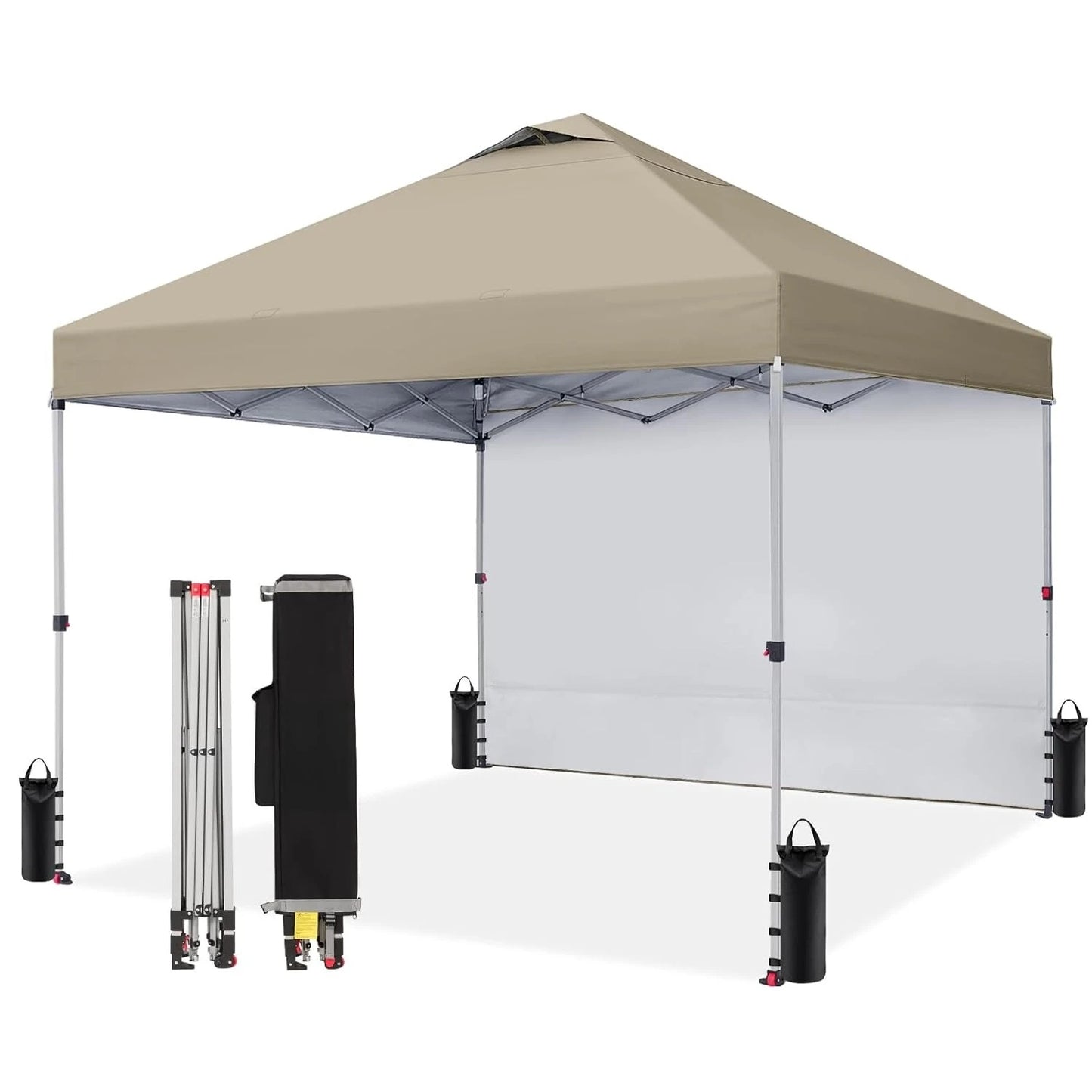 10x10 Pop Up Canopy with 1 Side Wall - Beach Tent with One Push Setup - Outdoor Sun Shade for Events, Parties, Customized