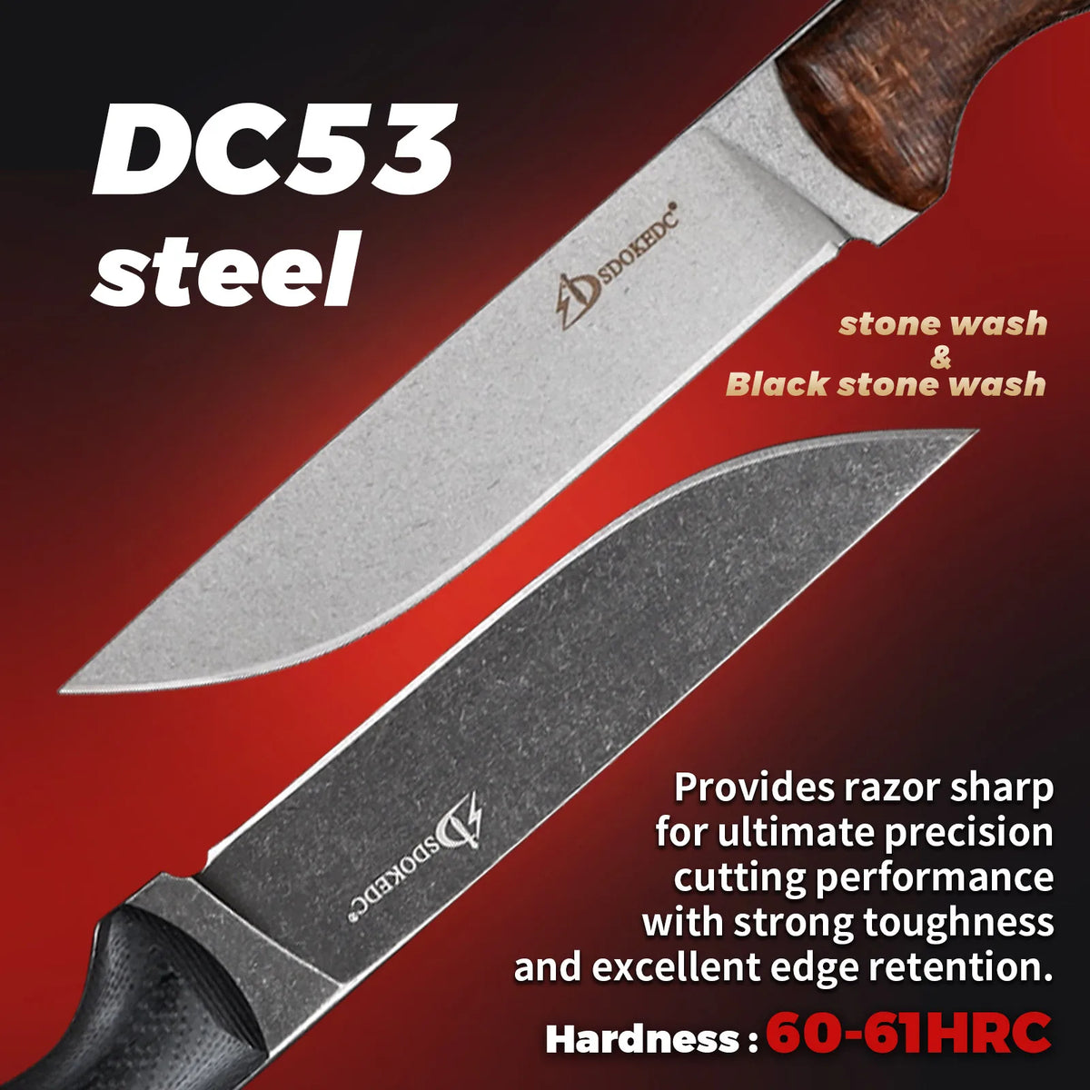 High Hardness SDOKEDC DC53 Steel Multifunctional EDC Cutter, Wear Resistant Micarta Handle for Outdoor Camping Fishing Travel