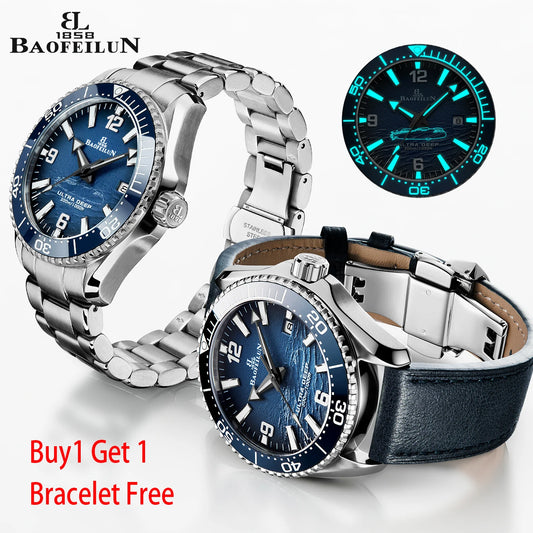 BAOFEILUN Luminous Submarine Automatic Watches for Man Waterproof Ceramic Bezel Date Dual Strap Japan Movement Diver Watch Style