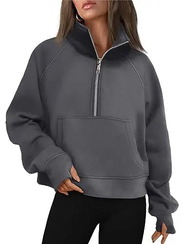Womens Sweatshirts Half Zip Cropped Pullover Fleece Quarter Zipper Hoodies 2025 Fall Fashion Outfits Clothes
