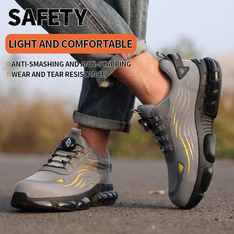 Air Cushion Soft Sole Men's Anti-smash Non-Slip Breathable Work Safety Shoes Men's Steel Toe Puncture Proof Anti-skid Work Safet