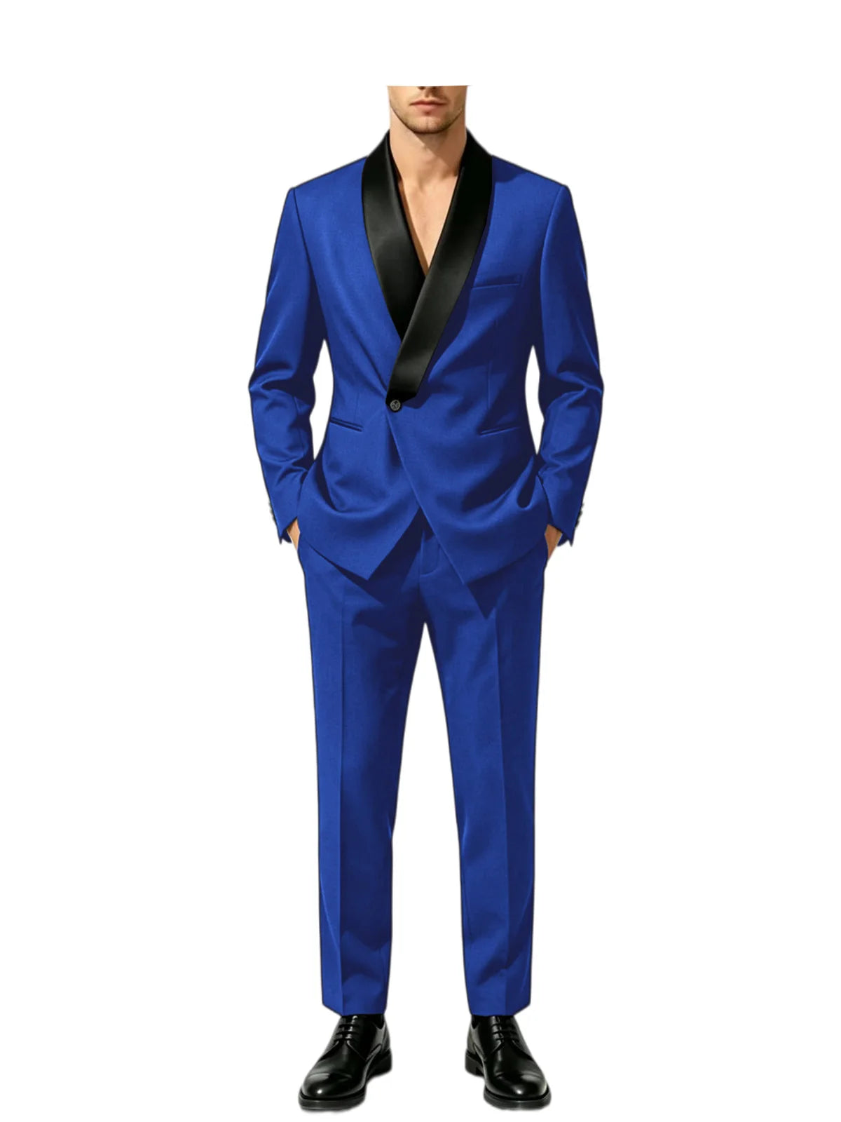 Men's Tuxedo Suit with Black Satin Shawl Lapel Slim Fit 2-Piece Suit Jacket & Pants Business Casual Blazer Trousers for Wedding
