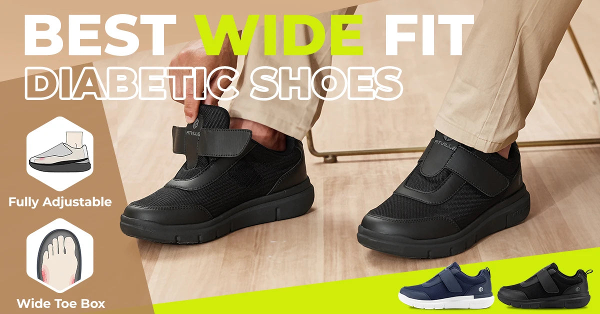 FitVille Men's Extra Wide Width Diabetic Shoes Lightweight Walking Casual Shoes for Swollen Feet Neuropathy Pain Relief